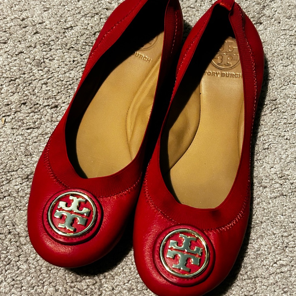 Tory Burch Vibrant Red Leather inside and out Flats